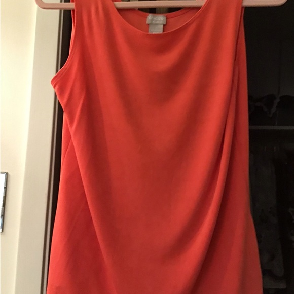 Colorful mesh blouse with matching orange tank top. Chicos - Picture 3 of 4